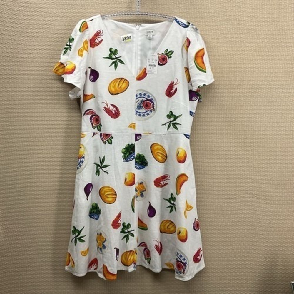 NWT J. Crew Fruits Printed‎ Flutter Sleeve V-Neck Mini Dress Women 12 Indonesia